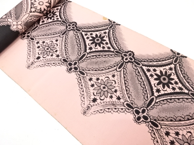 アンティーク　花七宝模様織り出し　八寸帯地反物